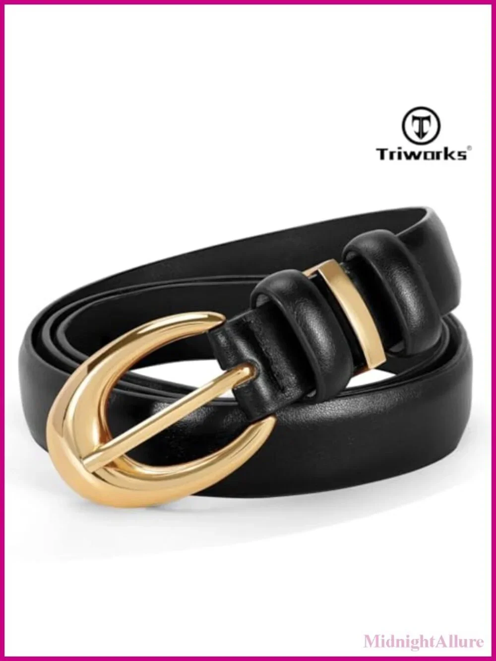 Women's Faux Leather Skinny Belt Gold Buckle for Jeans Pants Dress